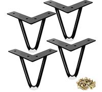 ASelected 4PCS Hairpin Legs, Heavy Duty Metal Furniture Table with Rubber Floor Protectors Screws for DIY Cabinet Wardrobe Nightstand Cupboard coffee Sofa, 10CM, (Black)