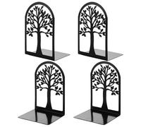 ASelected 4PCS Heavy Metal Bookend Two Pairs of Black Bookend L Shaped Bookends with Non Slip Mat, Decorative Tree Unique Design Book Stopper for Home Office Library Bookshelf