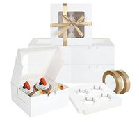 ASelected 50 Pack Cupcake Boxes 4 Hole, White Cupcake Boxes with Window and Removable Inserts, 6.2x6.2x3 inch Cardboard Cake Boxes for Cupcakes Muffins Desserts