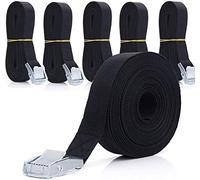 ASelected 5m Long Lashing Straps 6 Pack Trailer Tie Down Straps Car Roof Rack Cam Buckle Straps with Clips - Black Heavy Duty Tensioning Belts Ratchet Tension Strap for Fixed Cargoes Kayaks Luggage