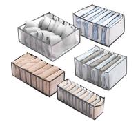 ASelected 5Pcs Clothes Drawer Organiser Wardrobe Clothes Organiser Underwear Drawer Organiser For Socks Shirts Thin Tops Bras And Underpants Mesh(Grey)