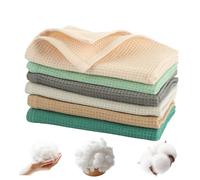 ASelected 6-Pack Cotton Waffle Kitchen Towels - 35 x 35 CM, Dark Grey, Light Grey, Coffee, Off-White, Light Green, Dark Green
