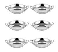 ASelected 6PCS 22cm Balti Serving Dishes,Stainless Steel Karahi Curry Serving Indian Dishes,Silver Indian Curry Serving Karahi Dishes with Handle,Large Batli Bowls for Restaurants,Bars,Indian Cuisine