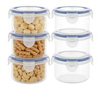 ASelected 6PCS Airtight Food Containers with Lids, 300ml Reusable Plastic Snack Pots with Clip Lock, Round Leakproof Storage Boxes, Stackable Small Container Set for Fruit, Yoghurt, Salad