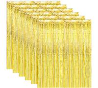 ASelected 6PCS Tinsel Curtains, 1 x 2m Gold Foil Fringe Curtains Party Decorations, Curtain Photo Backdrops Streamer Party Supplies for Birthday Wedding Christmas Shower Party