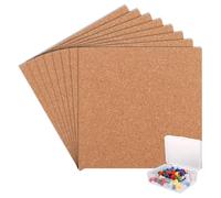 ASelected 8 Pcs Square Cork Boards,Thick Self-Adhesive Corks Board for Walls,Tiles Bulletin Boards with 60Pins,Cork Board Tiles for Pictures, Photos, Drawing, for Office, Home, School, Bedroom