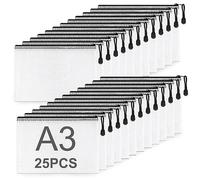 ASelected A3 Document Wallets - Pack of 25, Black, Mesh Plastic Zip Pockets, File Pockets with Zip, Transparent, PVC Material, Waterproof, Ideal for Documents, Homework, Travel Accessories