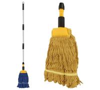 ASelected Aselected Heavy Duty Industrial Mop | Heavy Duty Wet Mop 163 Cm Long Handle and Clamp 2 Removable Corded Wet Mop Heads for Garage Concrete Yellow and Blue
