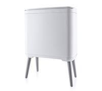 ASelected Bathroom Bin with Lid, 3.2 Gallon/12L Trash Can with Press Top Lid, Small Modern White Plastic Slim Waste Garbage Can with Legs for Bedroom, Kitchen, Living Room, Office