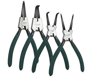 ASelected Circlip Pliers, Set of 4 Snap Ring Pliers Set, 7inch Internal & External Straight & Bent Tip Circlip Pliers, Heavy Duty Snap Ring Pliers Set with Durable Springs and Soft Handles