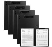 ASelected Clip Boards A4 with Cover Pack of 4,Black Folding Clipboard A4 Foldover ClipBoard Folder with Cover, File Document Organiser for Nurses School Office Business Supply