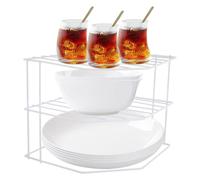 ASelected Corner Plate Rack, 3 Tier Plate Stacker for Cupboards, 23x23x20cm Metal Corner Plates Stand White Plates Racks for Cupboard, Kitchen