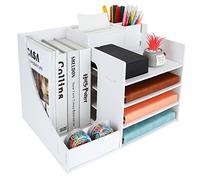 ASelected Desktop Organiser, Office Stationery Desk Tidy Storage Rack, Multipurpose Desk Document File Tray Organizer Storage Display Rack For A4 Papers, Letters, With Pen Holder & Tissue Box