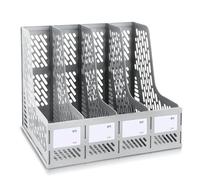 ASelected File Holder Folding Bookshelf,4 Vertical Plastic Magazine Holders Desk Organizer Document Folder For Office Organization And Storage (Grey)