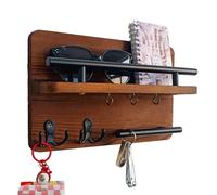 ASelected Key Holder for Wall, Wooden Key Rack with 5 Hooks and Storage Shelf, Wall Mounted Wooden Key Mail Organizer, Mounted Hangers Rack for Entrance, Living Room, Corridor, Office