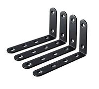 ASelected L Right Angle Bracket | 4 Pieces 125 x 75 mm Black Corner Shelf Brackets with 24 Pcs Screws and 8 Pcs Anchors