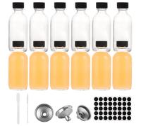 ASelected Mini glass bottles with cap 12 shot bottles to fill 60 ML Reusable ginger shot bottles Mini vials with funnel labels & pen for ginger liqueur,12.2x3.9CM