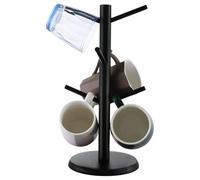 ASelected Mug Tree Coffee Cup Holder Black Bamboo Cup Holder Tree for Kitchen Tabletop Countertop Pantry Holds 6 Mugs