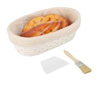 ASelected Oval Bread Rising Basket 25Cm With Scraper Brush Cloth Bag For Professional And Home Bakers