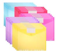 ASelected Pack of 20 A4 Document Folders, Wallets, A4 Button File Bag, 5 Colours for Office, School, Home