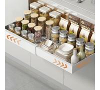 ASelected Pull Out Cabinet Organiser,42 to 68 CM Extendable Kitchen Storage Drawer Shelf with Adhesive Film,Slide out Cabinet Organizer Drawer Storage for Kitchen,Living Room,Home,White