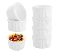 ASelected Ramekins Set of 8 Oven Safe,7 CM White Porcelain Ramekins,90 ML Baking Cups for Souffle,Porcelain Souffle Dish Mini Bowls for Small Cakes,Muffin,Creme Brulee,Pudding,Ice Cream,Sauce and Dips