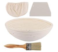 ASelected Round Bread Basket 25Cm Natural Rattan Sourdough Proving Basket With Scraper Brush Cloth Bag For Professional And Home Bakers