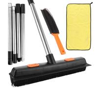 ASelected Rubber Broom Pet Hair Remover With Squeegee,Rubber Brush With Long Handle Carpet Sweeper,Indoor Outdoor Push Broom For Cat Dog Hair,Hardwood Tile, Windows, Fluff Carpet