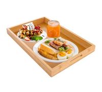 ASelected Serving Tray, Bamboo Trays with Handles Platter Rectangular Trays for Food, Tea, Coffee, Drinks, Breakfast, Lunch, Dinner, More 1 Large Bamboo Tray 38 x 25 x 4 Cm