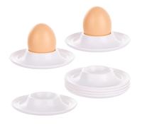 ASelected Set of 8 Egg Cups, Plastic Egg Holders Round Soft Hard Boiled Egg Cup, White Stackable Egg Stand with Tray - Microwave and Dishwasher Safe