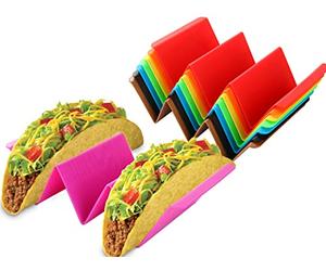 ASelected Taco Holder Stands 8 Pack, Colorful Taco Rack Holders, Premium Large Taco Tray Plates Holds Up to 3 or 2 Tacos Each, Very Hard and Sturdy, Dishwasher & Microwave Safe