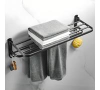 ASelected Towel Rail, Aluminium Towel Rack with Double Towel Shelf, 60cm/23.5inch Wall Mounted Self Adhesive Towel Holder Hanger Towel Storage for Bathroom Kitchen Office