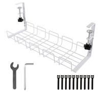 ASelected Under Desk Cable Management Tray, No-Drill Metal Cable Management, 40.5Cm Metal Cord Organizer, Office Cable Mesh Holder For Desks, Offices And Kitchens, White