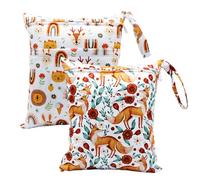 Asenappy Cloth Diaper Bags Waterproof Reusable with Two Zipper Pockets for Travel Beach Pool Daycare Dirty Baby Supplies Yoga Gym Bag for Swimsuits or, multicoloured, 14 x 11.8 x 0.39 inches, fox