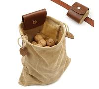 Asenie Foraging Bag Waxed Canvas PU Leather Collapsible Outdoor Foraging Pouch Mushroom Hunting Storage Bushcraft Belt Water Resistant Tinder Dump for Travel Camping Hiking Picking up Bag Only (Khaki)