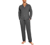 Aseniza Men's Pyjamas Sets Long Sleeve Button Down Cotton Pjs Soft Loungewear Sleepwear 2 Pieces for Men with Pockets Dark Grey XXL