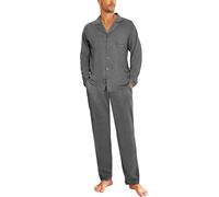 Aseniza Men's Pyjamas Sets Long Sleeve Button Down Cotton Pjs Soft Loungewear Sleepwear 2 Pieces for Men with Pockets Grey XXL