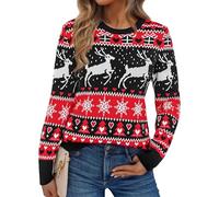 Aseniza Women's Jumpers Christmas Sweater Ladies Xmas Pullover Sweatshirts Knitted Long Sleeve Warm Snowflake Reindeer A-Black L
