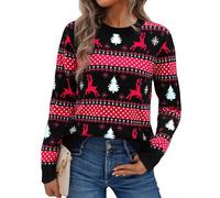 Aseniza Women's Jumpers Christmas Sweater Ladies Xmas Pullover Sweatshirts Knitted Long Sleeve Warm Snowflake Reindeer B-Red L