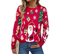Aseniza Women's Jumpers Christmas Xmas Sweater Ugly Ladies Pullover Sweatshirts Santa Knitted Tops Funny Snowflake Reindeer A-Red XXL