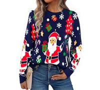 Aseniza Women's Jumpers Christmas Xmas Sweater Ugly Ladies Pullover Sweatshirts Santa Knitted Tops Funny Snowflake Reindeer A-Navy L