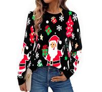 Aseniza Women's Jumpers Christmas Xmas Sweater Ugly Ladies Pullover Sweatshirts Santa Knitted Tops Funny Snowflake Reindeer A-Black L