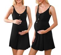 Aseniza Women's Maternity Nightdress Nightwear Nursing Breastfeeding Pregnancy Sleeveless Button Front Pyjamas Loungewear Labour Delivery Nightie for Hospital Gown(S,Black)