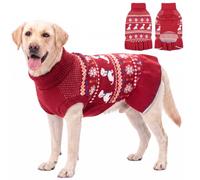 ASENKU Dog Christmas Sweater, Dog Sweater Dress with Leash Hole, Anti-Pilling Arctic Fleece Knit Pullover, Warm Winter Holiday Outfit for Small Medium Large Dogs Girl, Daily Wear (Red, L)