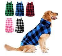 ASENKU Warm Waterproof Dog Coat Winter Fleece Dog Jackets Tartan Dogs Coat with Harness Hole Plaid Reversible Dog Vest for Small Medium Large Dogs L