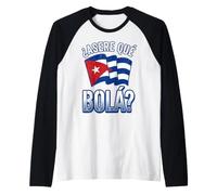 Asere Que Bola Cuban Slang with Distressed Waving Flag Raglan Baseball Tee