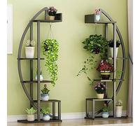 ASerZenith 2 Pcs 5 Tier Tall Metal Indoor Plant Stand Half-Moon-Shaped Plant Shelf Holder Multi-Purpose Plant Stands Plants Decor Display Shelf for Home, Living Room, Pati（C）