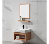 ASerZenith 20Inch Bathroom Cabinet With Sink,White Vanity Rectangle Ceramic Vessel Sink,Modern Wall Mount Floating Set,With Faucet And High-,Brown-L61X W40X H35Cm