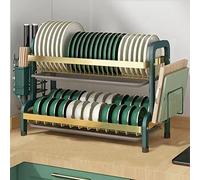 ASerZenith 3-Tier Adjustable Spice Rack And Dish Drying Rack, Large Dish Drainer For Kitchen Counter Organization, Compact Drainboard Set,Green-56X23.5X39Cm