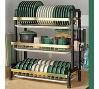 ASerZenith 3-Tier Adjustable Spice Rack And Dish Drying Rack, Large Dish Drainer For Kitchen Counter Organization, Compact Drainboard Set,Black-56X23.5X61Cm